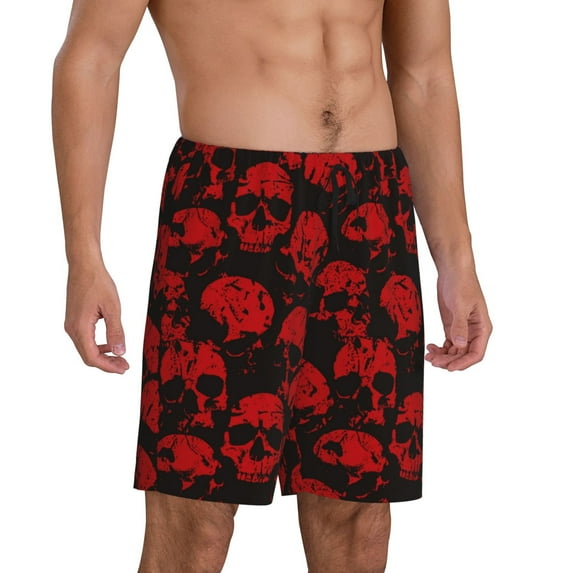 Daiia Red Skulls Mens Woven Stretch Pajama Short,Short Pajama Pants-X-Large