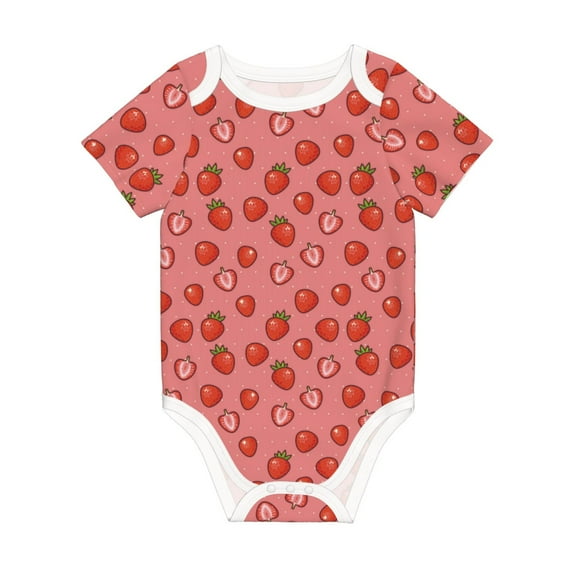 Daiia Red Strawberry Printed Unisex-Baby Short Sleeve Onesies Bodysuits Baby Climbing Clothes Soft and Comfortable Romper with Expandable Shoulder Design-9M