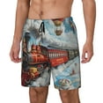 thumbnail image 1 of Daiia Red Train Hot Air Balloon Mens Swim Trunks Swim Shorts Quick Dry Swim Shorts with Mesh Lining Pockets-Small, 1 of 9