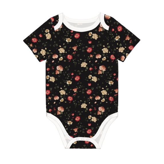 Daiia Red White Flowers Printed Unisex-Baby Short Sleeve Onesies Bodysuits Baby Climbing Clothes Soft and Comfortable Romper with Expandable Shoulder Design-2 Years