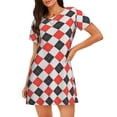 thumbnail image 1 of Daiia Red and black argyle Print Women's Nightshirt Soft Nightgowns for Women Short Sleeve dress Short-sleeved Sleepwear, 1 of 6