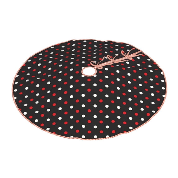 Daiia Red and white polka dots Drawing Merry Christmas Tree Skirt , Xmas Large Lace-up Tree Skirt, Santa Snowflakes Rustic Home Decorations New Year Party Farmhouse Decor-30"