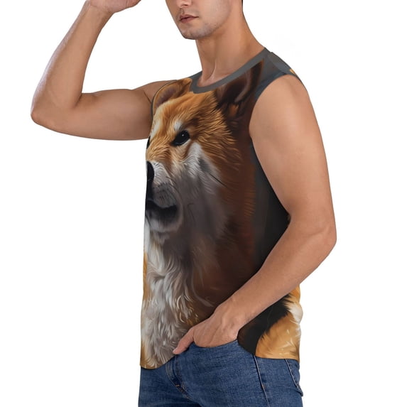 Daiia Regal Shiba Inu Printed Men's Tank Tops,Casual Soft Sleeveless Gym Muscle Shirts Bodybuilding Tee-X-Large
