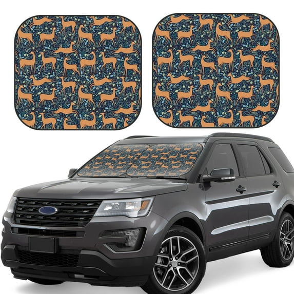 Daiia Reindeer 2PCS Car Windshield Sun Shade, Foldable Sun Shield for Car Front Window, Auto Sun Blocker Visor Protector Universal for Truck SUV Pickup-Small