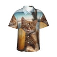 thumbnail image 1 of Daiia Relaxing Cat With Orange Juice Hawaiian Shirt for Men Gentle Cotton Regular Short Sleeve Casual-3X-Large, 1 of 9