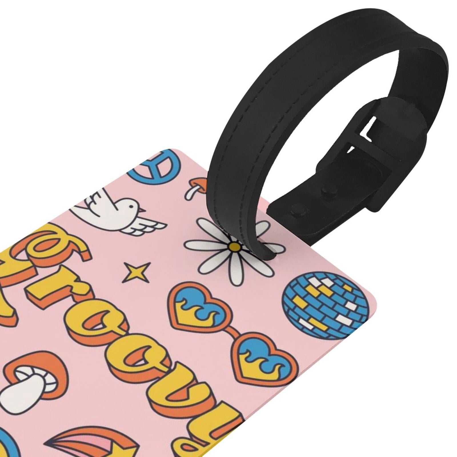 Daiia Retro 70s Hippie Durable Luggage Tags with Secure Strap Travel ID Tags Suitcase ID Tags