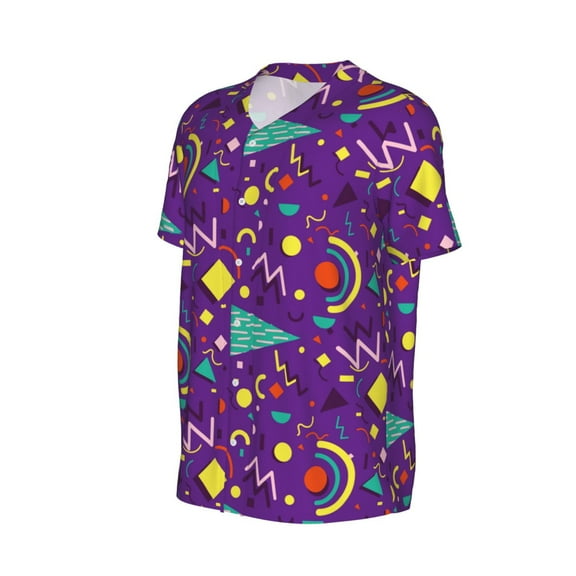 Daiia Retro 80s Style Mens Baseball Jersey Button Down Shirts Short Sleeve Sports Uniforms-Small