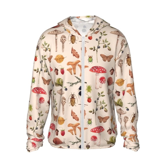 Daiia Retro Autum Mushrooms UPF 50+ Sun Protection Hoodie Jacket Lightweight Long Sleeve Sun Shirt for Women Men with Pocket Hiking Outdoor-XX-Large