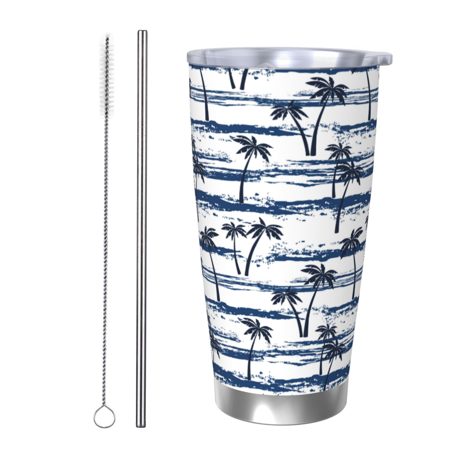Daiia Retro Coconut Tree Printed 20oz Insulated Coffee Cup with Straw ...