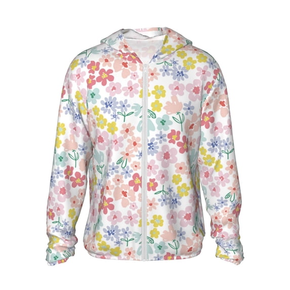 Daiia Retro Floral UPF 50+ Sun Protection Hoodie Jacket Lightweight Long Sleeve Sun Shirt for Women Men with Pocket Hiking Outdoor-