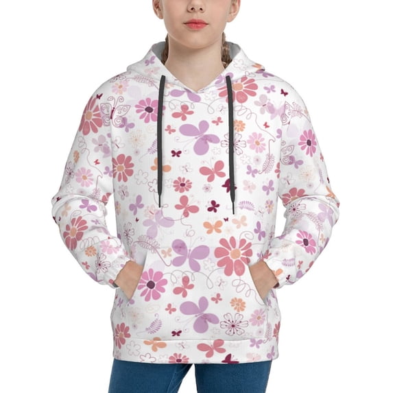 Daiia Retro Floral for Boys Fashion Hoodies & Sweatshirts with Kangaroo Pocket,Hooded Sweatshirt for Kid, Breathable& Moisture Wicking-Medium