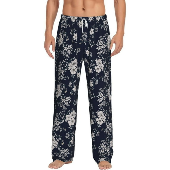 Daiia Retro Flower Men's Sleep Pant with Pockets and Drawstring,Pajama Pants-Small