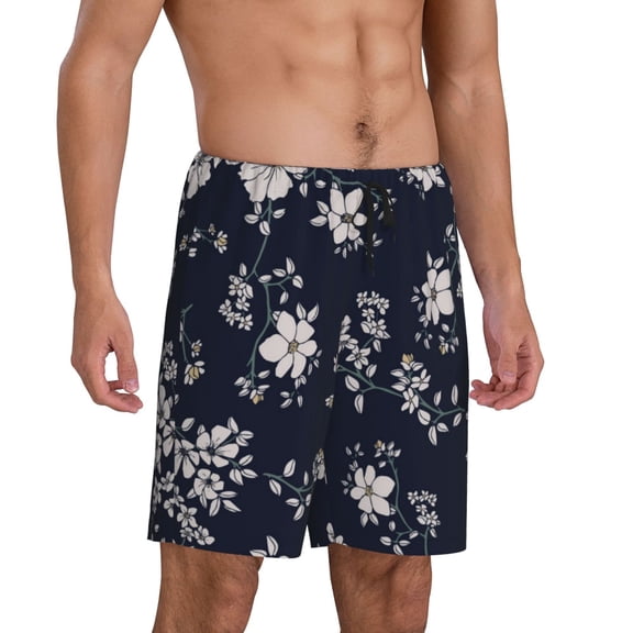 Daiia Retro Flower Mens Woven Stretch Pajama Short,Short Pajama Pants-Small