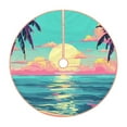 Daiia Retro Palm Beach Sunset Drawing Merry Christmas Tree Skirt , Xmas