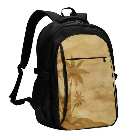 Daiia Retro Palm Tree Pattern USB Charging Backpack for Men and Women, Anti-Theft Backpack,Travel Backpack,School Backpack,College Backpack,Laptop Backpack