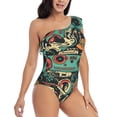 thumbnail image 1 of Daiia Retro Pop Art Collage Women's One Piece Swimsuits Personalized One Shoulder Swimwear Asymmetric Ruffle Bathing Suits-X-Large, 1 of 8