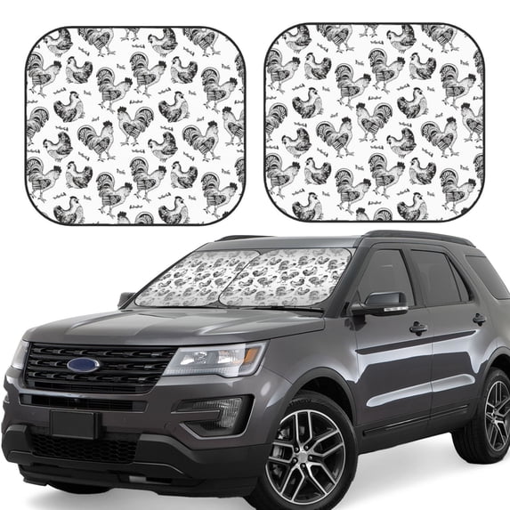 Daiia Retro Rooster 2PCS Car Windshield Sun Shade, Foldable Sun Shield for Car Front Window, Auto Sun Blocker Visor Protector Universal for Truck SUV Pickup-Large