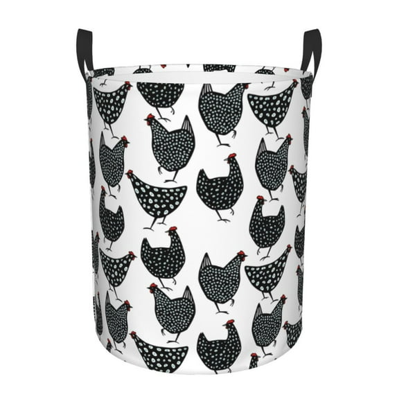 Daiia Retro Rooster Round Laundry Basket with Handles Thickened Waterproof Circular hamper,Dirty Clothes Storage Basket for Bedroom,Bathroom,College Dorm-Small