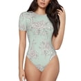 thumbnail image 1 of Daiia Retro Snake print Women's Crew Neck Short Sleeve Bodysuit Fashion Tops Fit Casual Basic Extender Bodysuit-XX-Large, 1 of 9