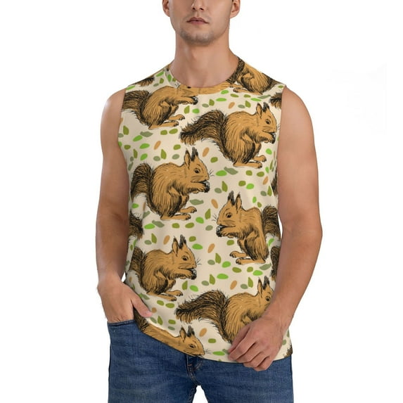 Daiia Retro Squirrel Printed Men's Tank Tops,Casual Soft Sleeveless Gym Muscle Shirts Bodybuilding Tee-3X-Large