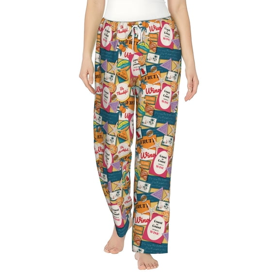 Daiia Retro Summer Stamp Women's Sleep Pant with Pockets and Drawstring,Pajama Pants-Large