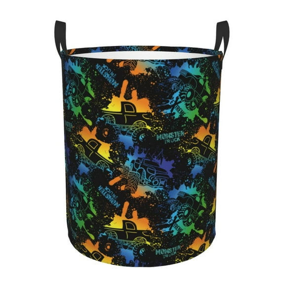 Daiia Retro Truck Round Laundry Basket with Handles Thickened Waterproof Circular hamper,Dirty Clothes Storage Basket for Bedroom,Bathroom,College Dorm-Medium