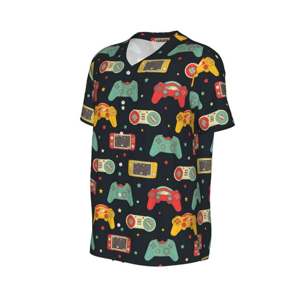Daiia Retro Video Game Mens Baseball Jersey Button Down Shirts Short Sleeve Sports Uniforms-X-Large