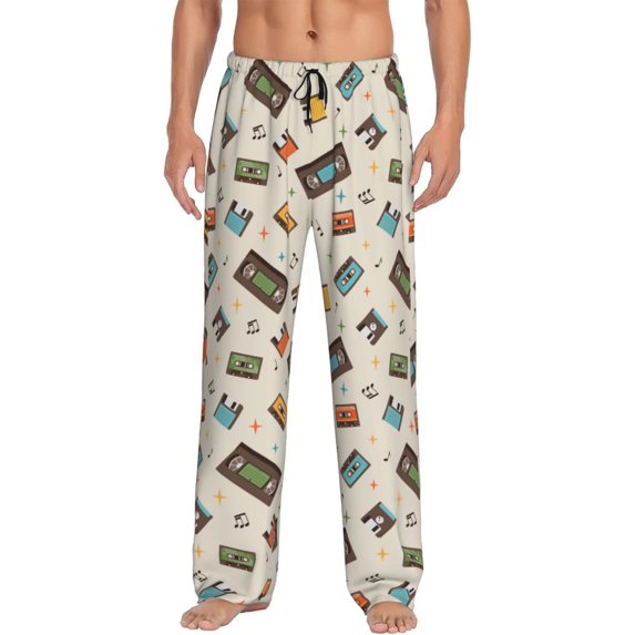 Daiia Retro Vintage Tape Men's Sleep Pant with Pockets and Drawstring,Pajama Pants-Small