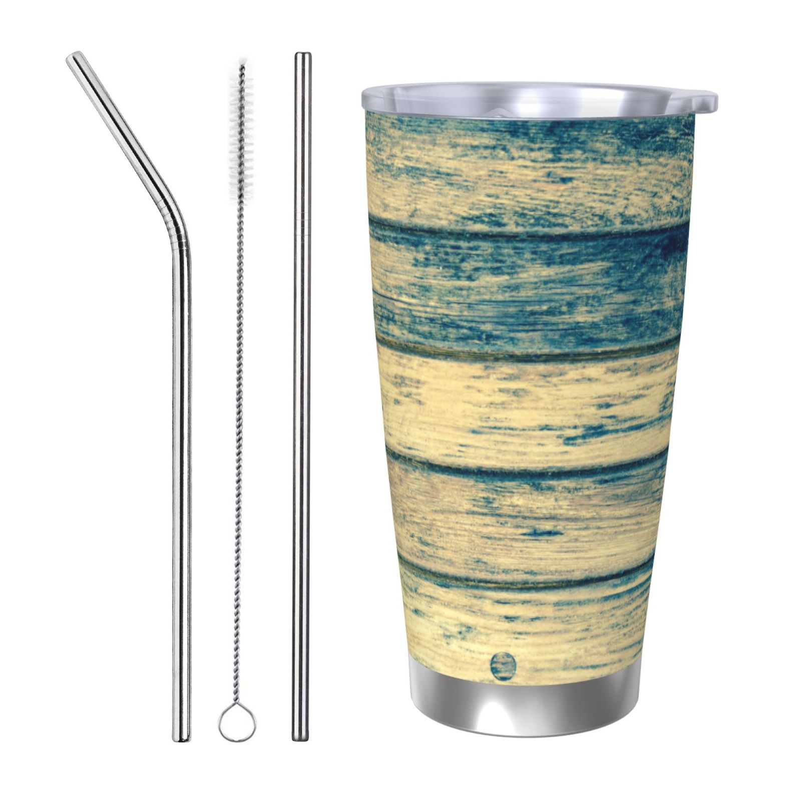 Daiia Retro Wooden Printed 20oz Insulated Coffee Cup with Straw Topper ...