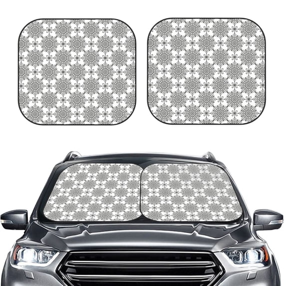 Daiia Retro sketch flower lines 2PCS Car Windshield Sun Shade, Foldable Sun Shield for Car Front Window, Auto Sun Blocker Visor Protector Universal for Truck SUV Pickup-Small
