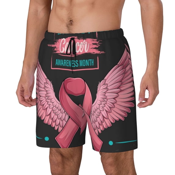 Daiia Ribbon With Angel Wings Mens Swim Trunks Swim Shorts Quick Dry Swim Shorts with Mesh Lining Pockets-Medium
