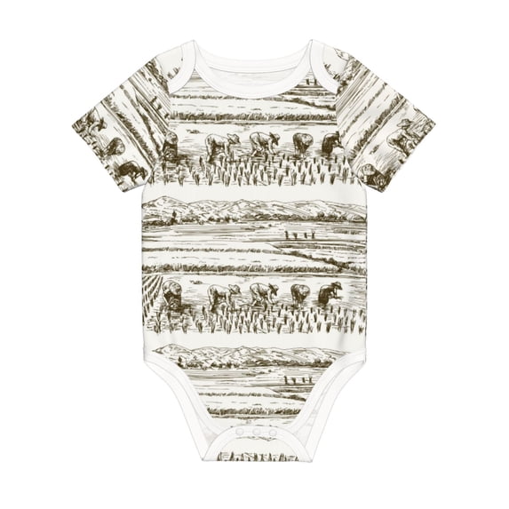 Daiia Rice Harvest Printed Unisex-Baby Short Sleeve Onesies Bodysuits Baby Climbing Clothes Soft and Comfortable Romper with Expandable Shoulder Design-18 Months