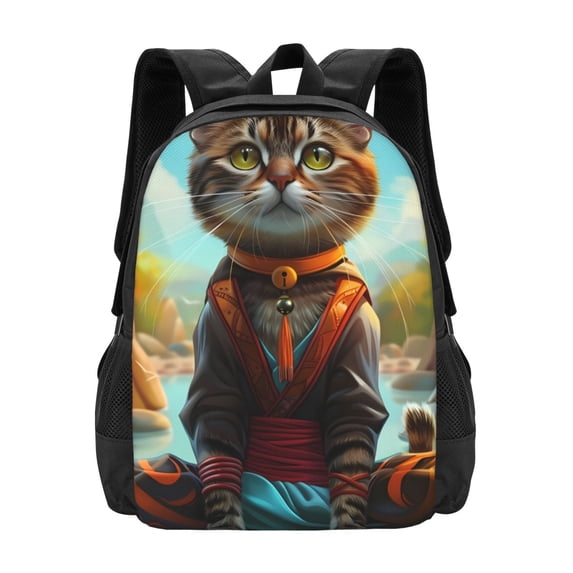 Daiia Riverside Meditating Cat Backpack for Men and Women -Durable Backpack Large Capacity, Water-Resistant Bag with Adjustable Straps and Laptop Compartment