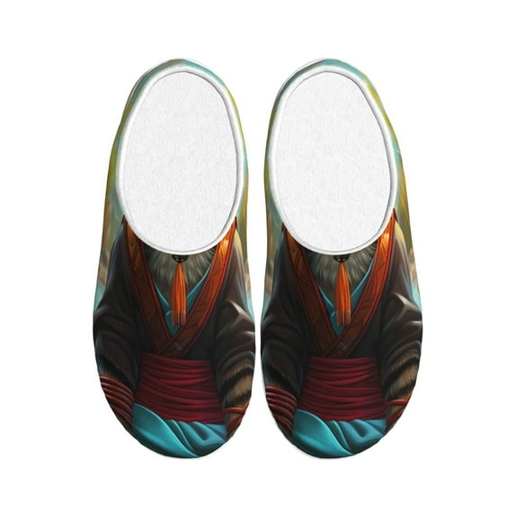 Daiia Riverside Meditating Cat Print Women’s Fuzzy Slippers Memory Foam Lightweight House Shoes Cozy Loafer Flannel House Shoes-44/45