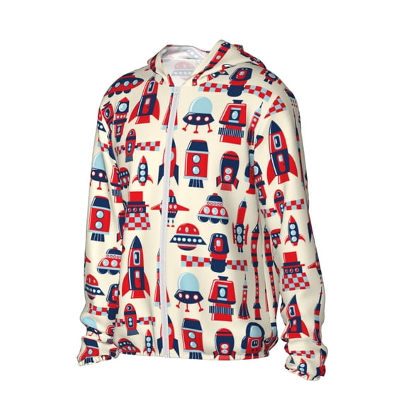 Daiia Rocket Pattern UPF 50+ Sun Protection Hoodie Jacket Lightweight Long Sleeve Sun Shirt for Women Men with Pocket Hiking Outdoor-Medium