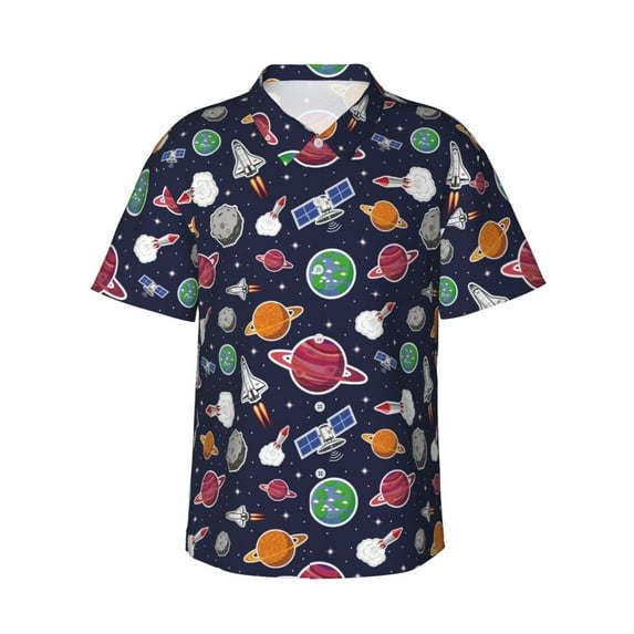 Daiia Rocket Satellite Hawaiian Shirt for Men Gentle Cotton Regular Short Sleeve Casual-Large