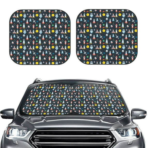 Daiia Rocket Space 2PCS Car Windshield Sun Shade, Foldable Sun Shield for Car Front Window, Auto Sun Blocker Visor Protector Universal for Truck SUV Pickup-Large