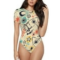 thumbnail image 1 of Daiia Rockets print Women's Crew Neck Short Sleeve Bodysuit Fashion Tops Fit Casual Basic Extender Bodysuit-Large, 1 of 9