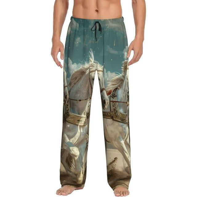 Daiia Roman Chariot Horse Race Men's Sleep Pant with Pockets and Drawstring,Pajama Pants-Small