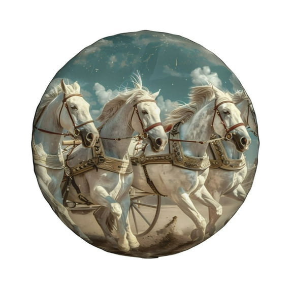 Daiia Roman Chariot Horse Race Tire Covers , Travel Trailer Camper Truck SUV Motorhome Waterproof Wheel Cover, Sun Rain Snow Protector-14 inch