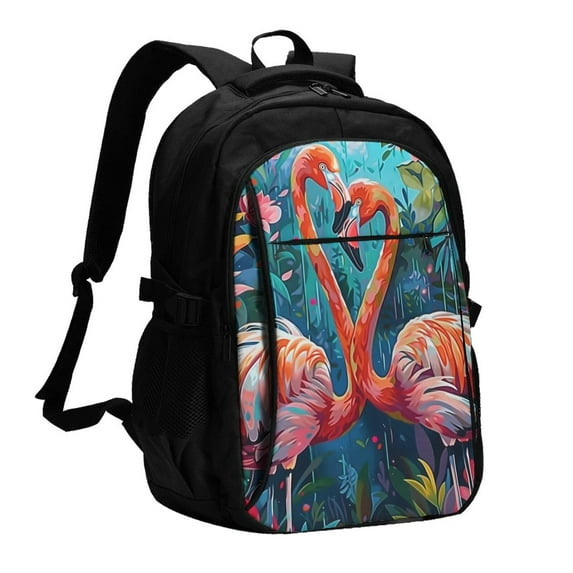 Daiia Romantic Flamingo Pair Pattern USB Charging Backpack for Men and Women, Anti-Theft Backpack,Travel Backpack,School Backpack,College Backpack,Laptop Backpack