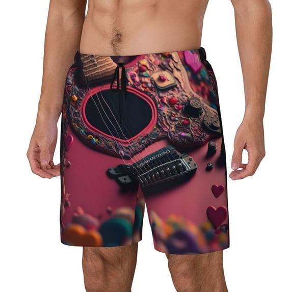 Daiia Romantic Heart Guitar Mens Swim Trunks Swim Shorts Quick Dry Swim Shorts with Mesh Lining Pockets-XX-Large