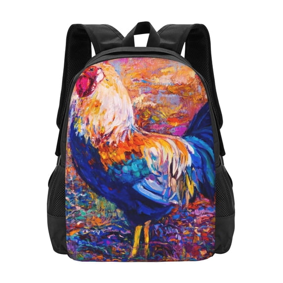 Daiia Rooster Oil Painting Backpack for Men and Women -Durable Backpack Large Capacity, Water-Resistant Bag with Adjustable Straps and Laptop Compartment