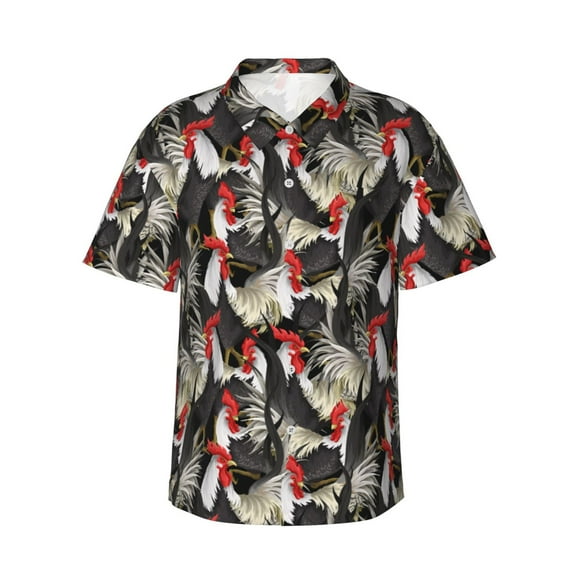 Daiia Roosters 2 Hawaiian Shirt for Men Gentle Cotton Regular Short Sleeve Casual-X-Large