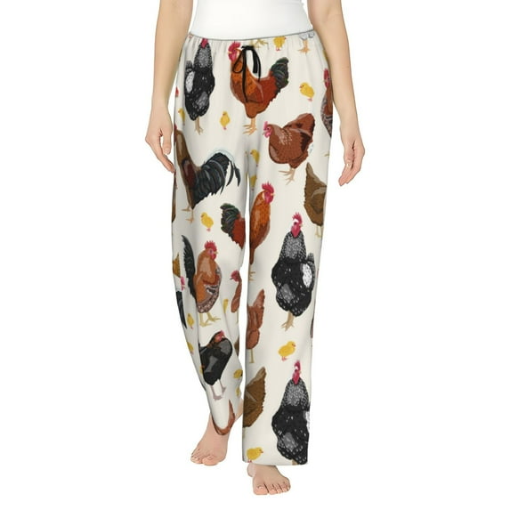 Daiia Roosters and Chickens Women's Sleep Pant with Pockets and Drawstring,Pajama Pants-XX-Large