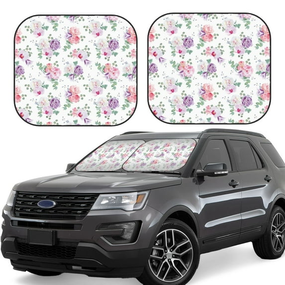 Daiia Rose Flower B 2PCS Car Windshield Sun Shade, Foldable Sun Shield for Car Front Window, Auto Sun Blocker Visor Protector Universal for Truck SUV Pickup-Medium