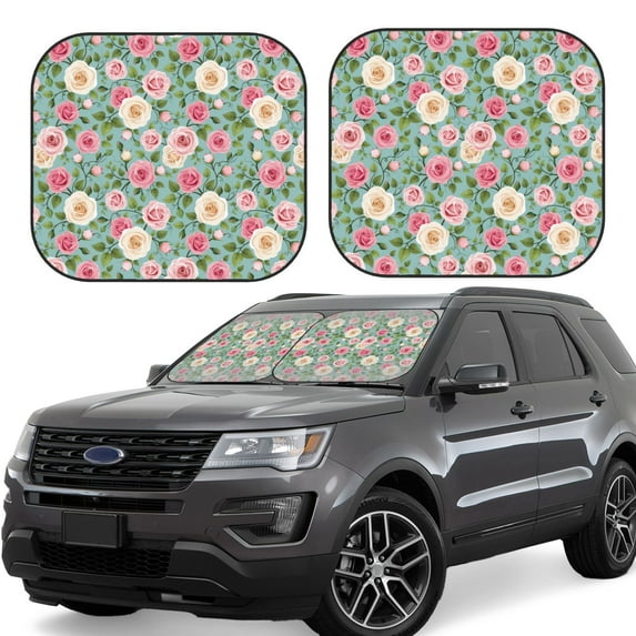 Daiia Rose Flowers 2PCS Car Windshield Sun Shade, Foldable Sun Shield for Car Front Window, Auto Sun Blocker Visor Protector Universal for Truck SUV Pickup-Large