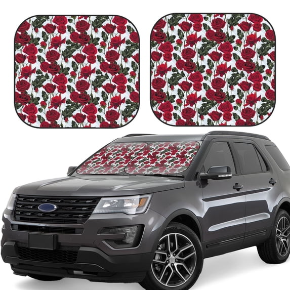 Daiia Rose Flowers 2PCS Car Windshield Sun Shade, Foldable Sun Shield for Car Front Window, Auto Sun Blocker Visor Protector Universal for Truck SUV Pickup-Large