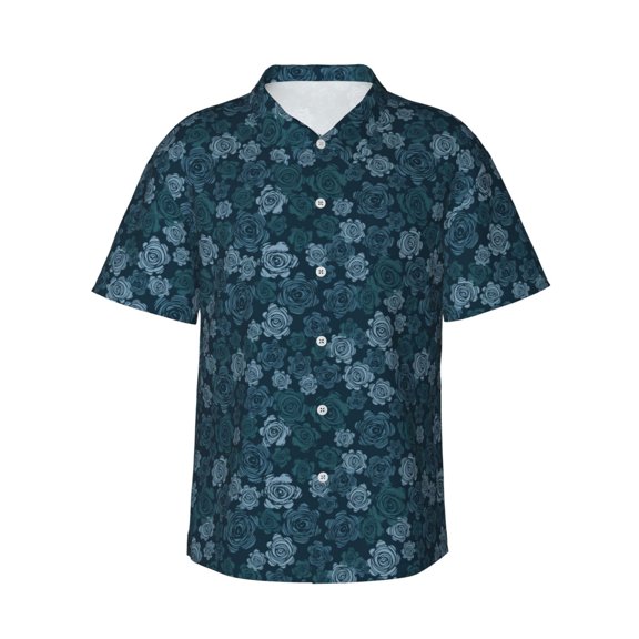 Daiia Rose Flowers Hawaiian Shirt for Men Gentle Cotton Regular Short Sleeve Casual-3X-Large
