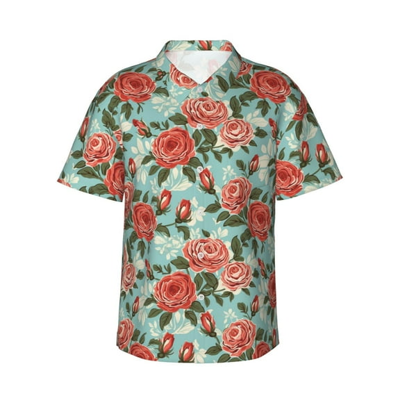 Daiia Rose Flowers Hawaiian Shirt for Men Gentle Cotton Regular Short Sleeve Casual-3X-Large